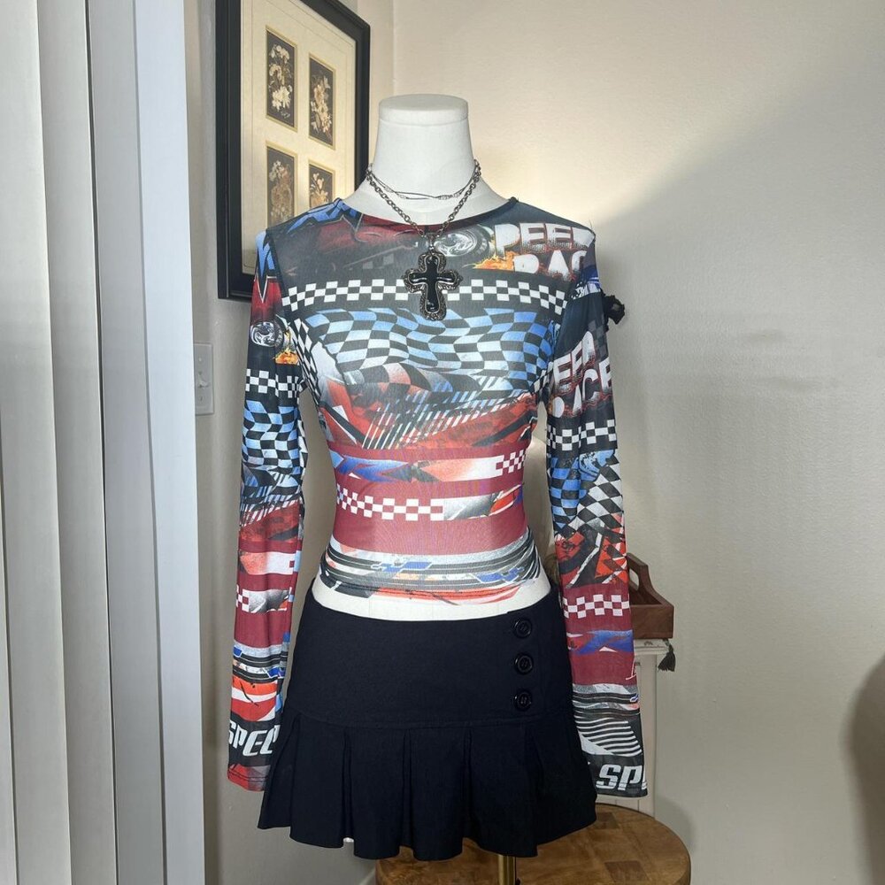 Y2k Micro Mesh Race Crop Top